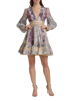 Zimmermann Celestial Lace Panelled Mini Dress Purple Floral Size 1 / Au 10 for rent on The Volte - image 1
