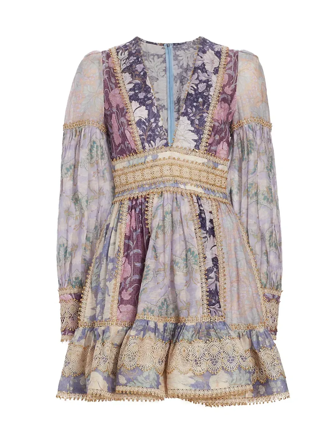 Zimmermann Celestial Lace Panelled Mini Dress Purple Floral Size 1 / Au 10 for rent on The Volte - main image