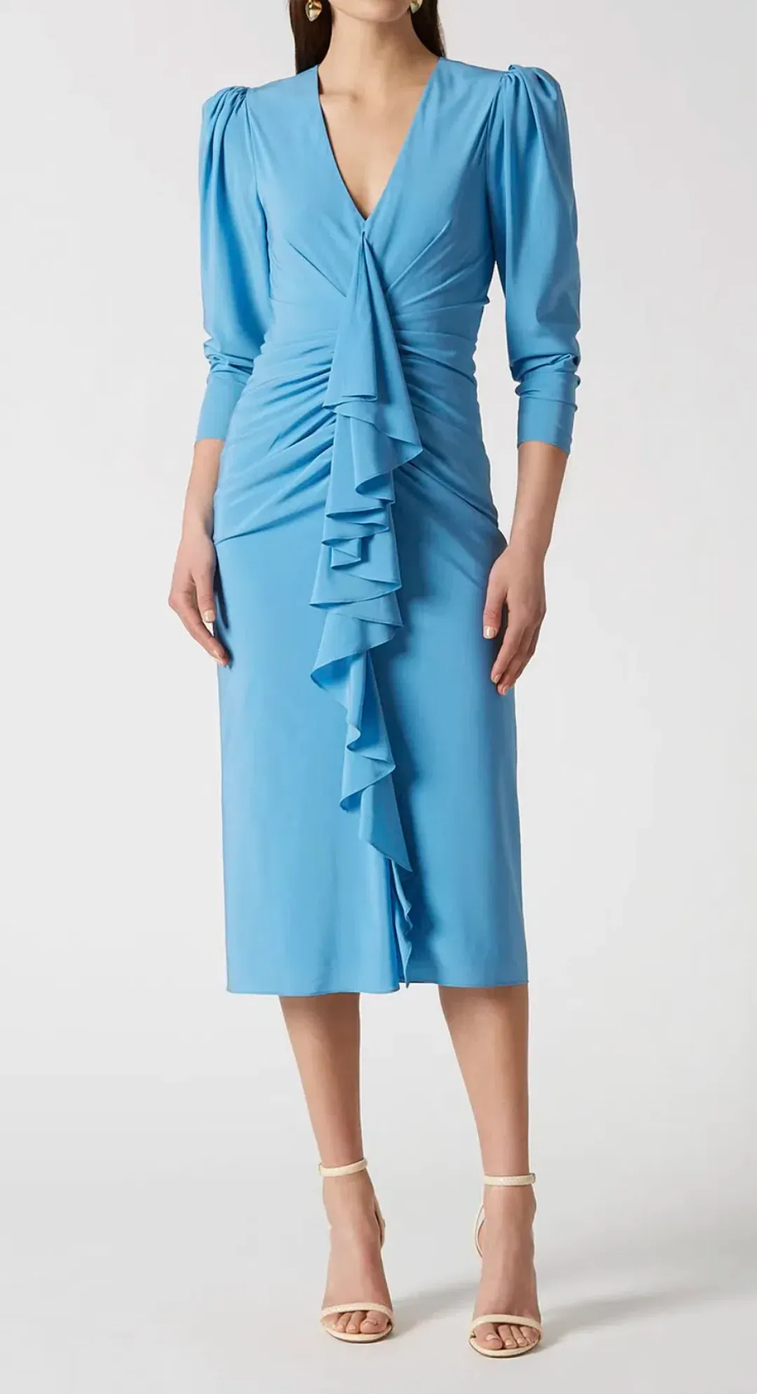 Scanlan Theodore Silk Drape Sleeve Dress Blue Size 8 for rent on The Volte - main image