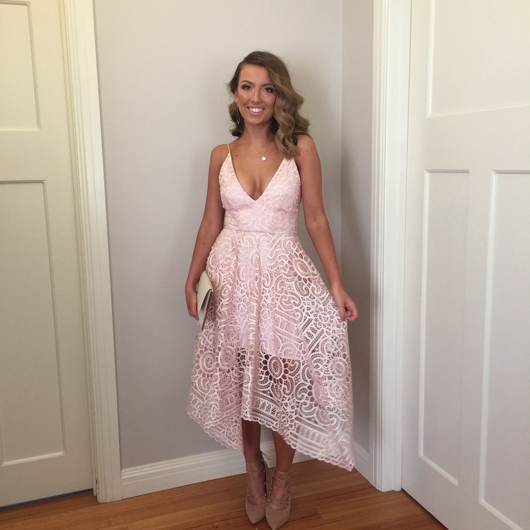 Nicholas Lace V Neck Ball Dress Antique Pink Size 6 for rent on The Volte - main image