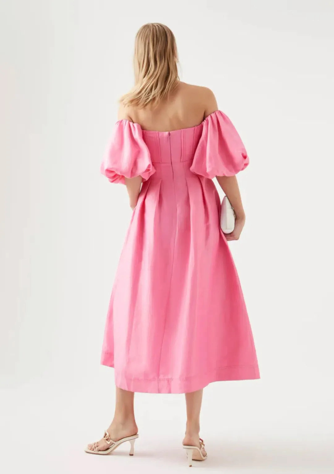 Aje Eugenie Off Shoulder Midi Dress Pink Size 10 for rent on The Volte - main image
