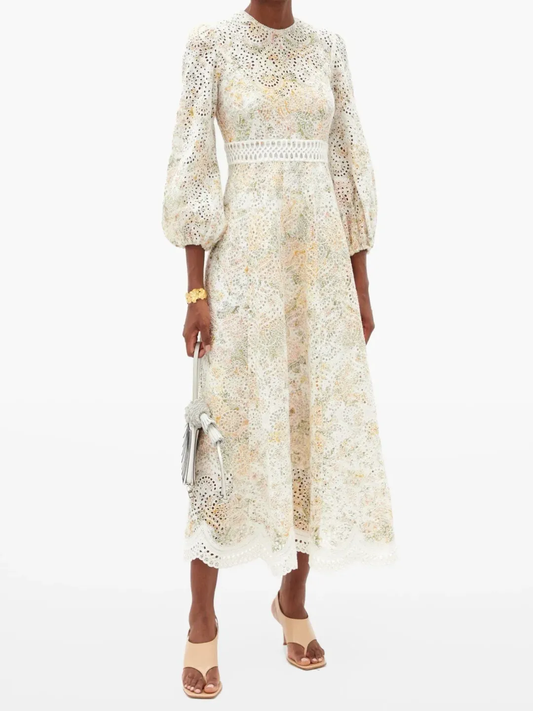 Zimmermann Amelie Broderie Anglaise Midi Dress Floral Print Size 1 / Au 10 for rent on The Volte - main image