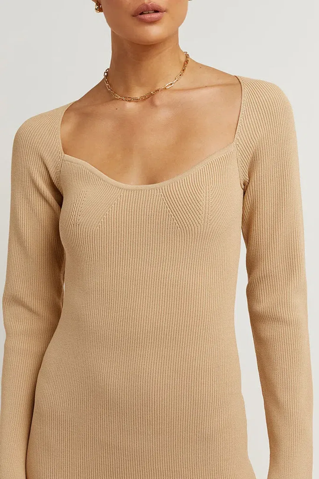 Dissh Stride Warm Wheat Knit Midi Dress Beige Size 8 for rent on The Volte - main image