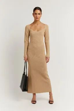 Dissh Stride Warm Wheat Knit Midi Dress Beige Size 8 for rent on The Volte - image 3