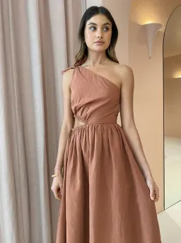 By Nicola Gabriella One Shoulder Midi Dress Desert Brown Size 6 for rent on The Volte - image 2