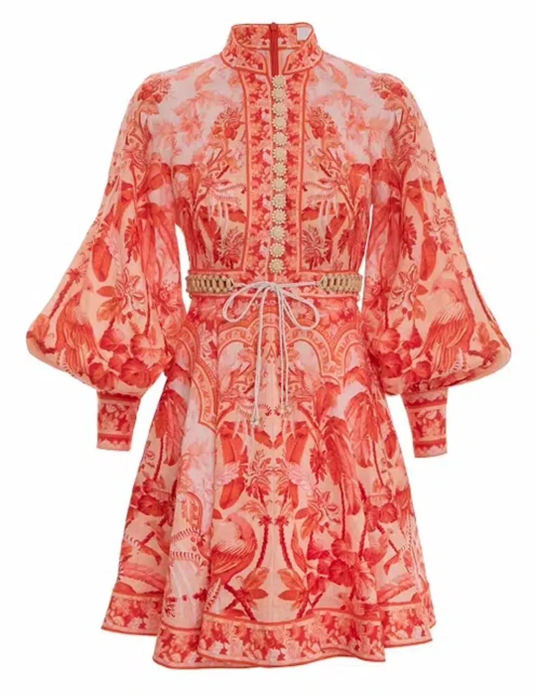 Zimmermann Lyre Billow Sleeve Mini Dress  Red Palm Size 1/Au 10  for rent on The Volte - main image