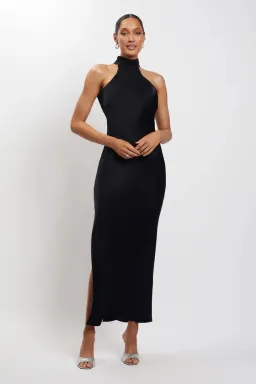 Meshki Claire Satin Drape Back Maxi Dress Black Size 8 for rent on The Volte - image 1