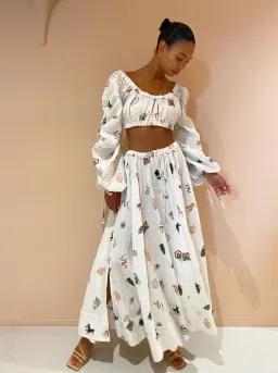Alemais Hera Drawstring Top and Midi Skirt Set Ivory Size 8 for rent on The Volte - image 2