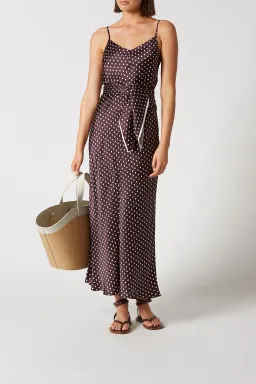 Scanlan Theodore Silk Bias Dot Dress Burgundy Size 12 for rent on The Volte - image 1