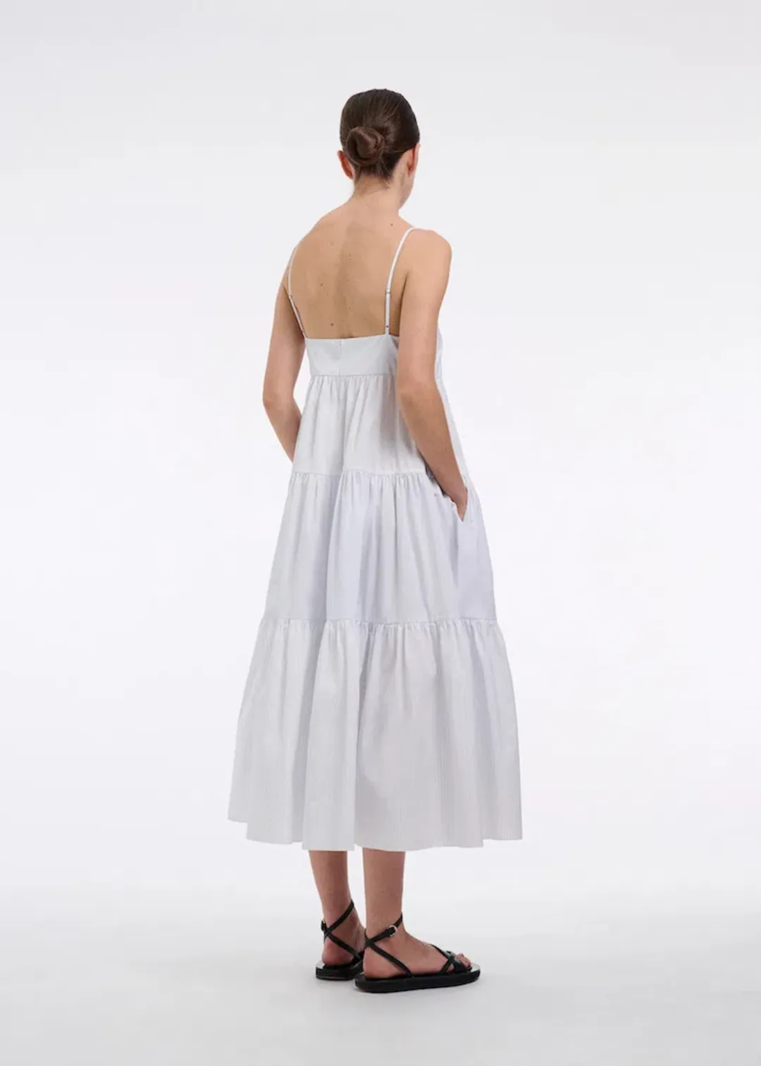 CO Collections V-Neck Tiered Dress in Cotton Blue Stripe Size S / AU 6  for rent on The Volte - main image