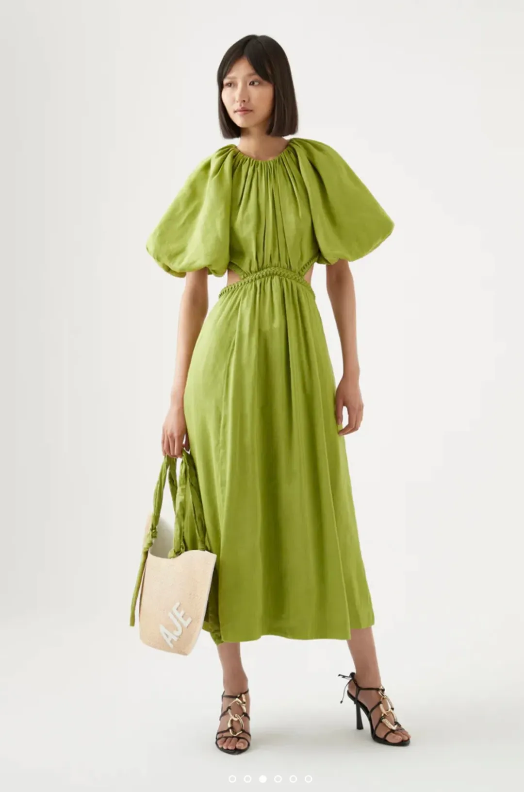 Aje Capucine Puff Sleeve Midi Dress Green Size 10 for rent on The Volte - main image