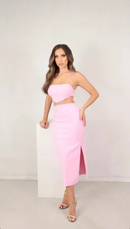 Bec & Bridge Alba Cut Out Midi Dress Pink Size 8 for rent on The Volte - image 1