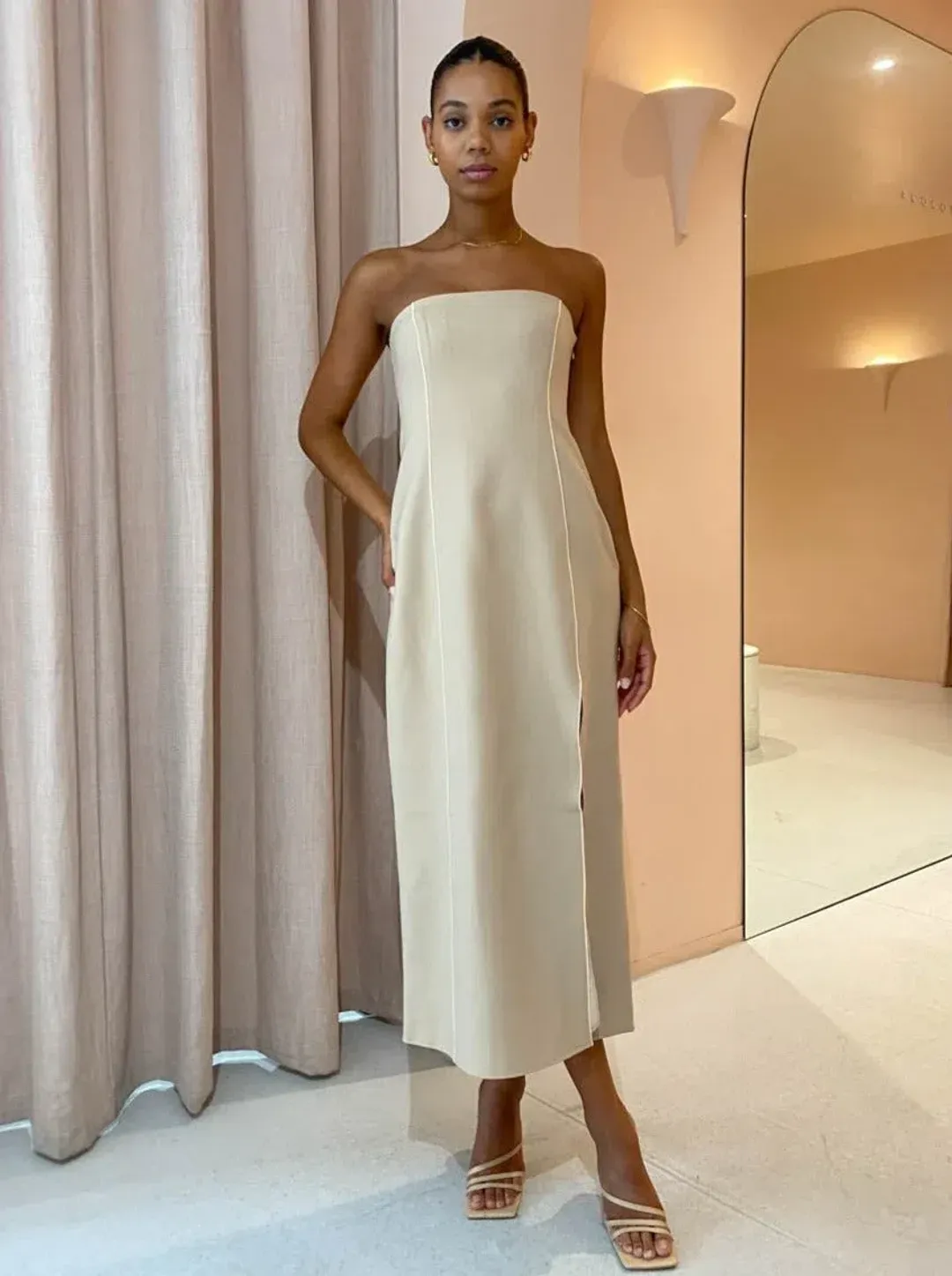 Sir The Label Monte Strapless Dress Tan Size 3 / AU 12 for rent on The Volte - main image