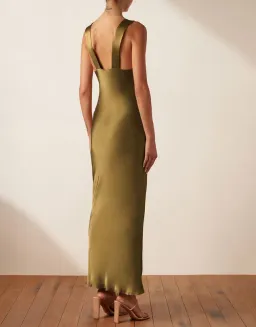 Shona Joy Giorgia Plunged Midi Dress Olive Oil Size 6 for rent on The Volte - image 3