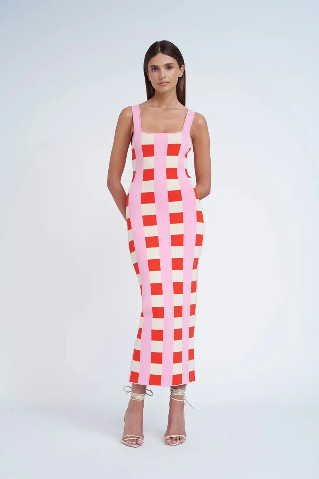 By Johnny Cora Check Knit Midi Dress Multi Size 6 for rent on The Volte - main image