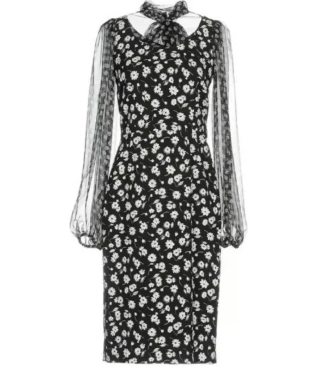 Dolce & Gabbana Floral Midi Dress Black/White Size 38/ Au 6 for rent on The Volte - main image
