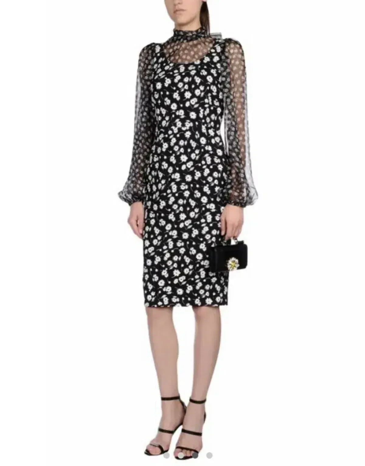 Dolce & Gabbana Floral Midi Dress Black/White Size 38/ Au 6 for rent on The Volte - main image