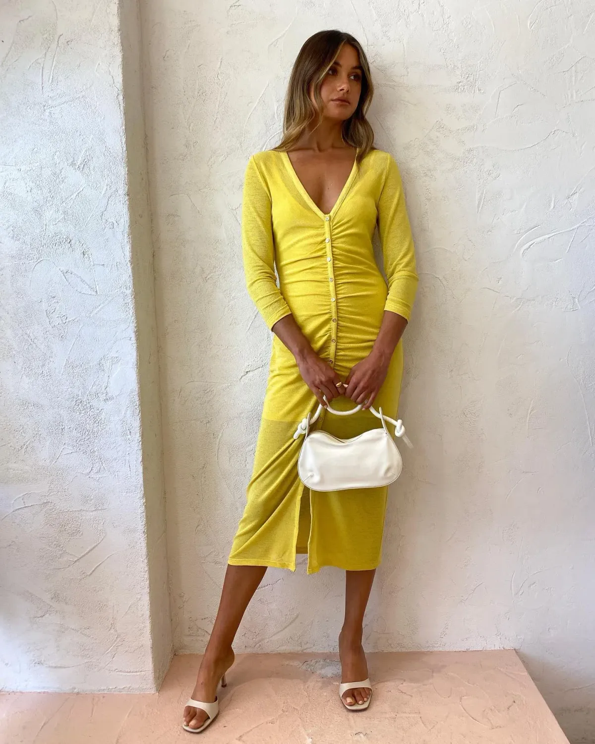 Suboo Asha Long Sleeve Button Front Dress Lemon Size L / AU 12 for rent on The Volte - main image