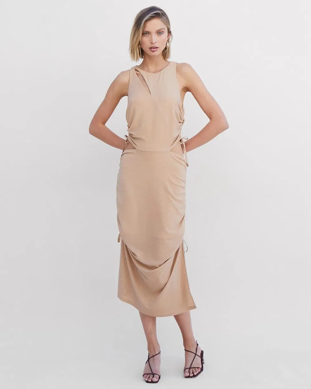 Suboo The Liz Rouched Midi Tank Dress Gold Size XS / Au 6 for rent on The Volte - main image