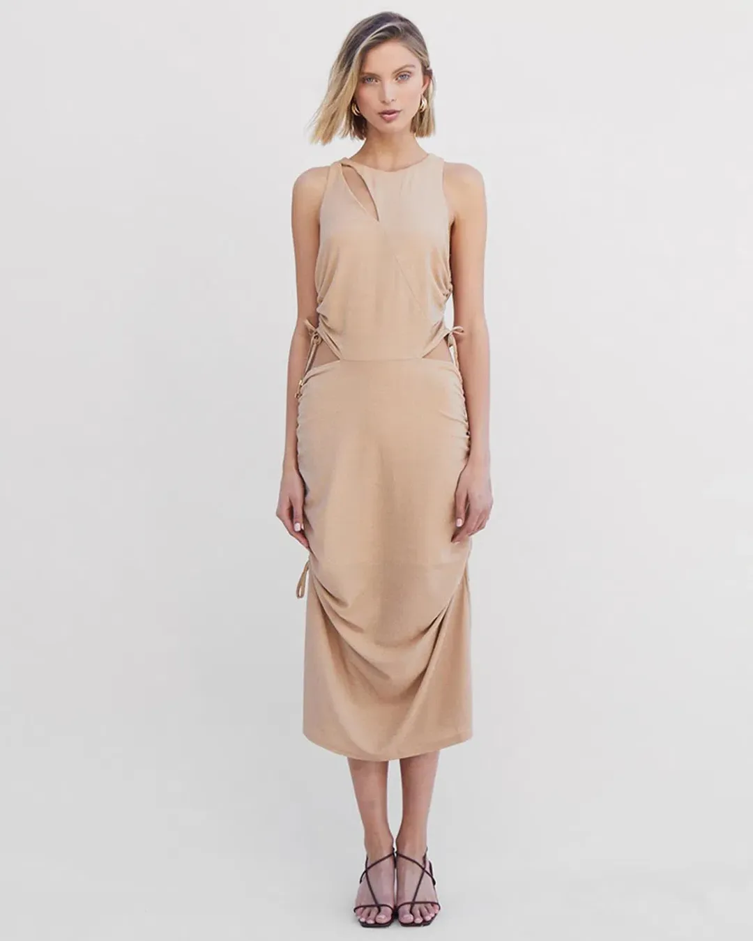 Suboo The Liz Rouched Midi Tank Dress Gold Size S / Au 8 for rent on The Volte - main image
