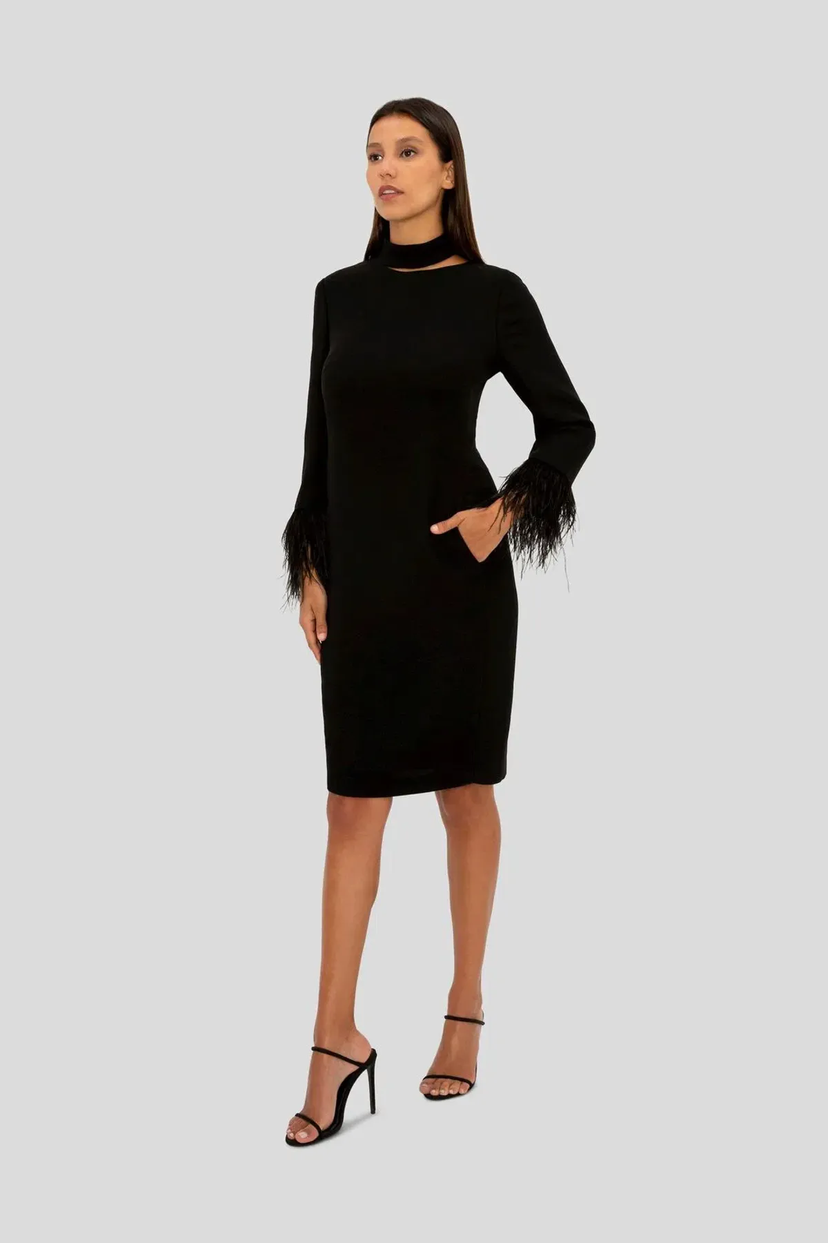 Carla Zampatti Feather Cocktail Dress Black Size 4 for rent on The Volte - main image