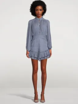 Shona Joy Kayla Button Up Ruched Mini Dress Blue Smoke Size 10  for rent on The Volte - image 1
