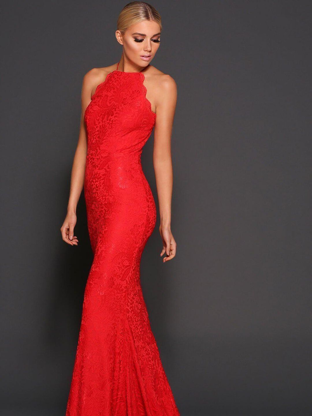 Elle Zeitoune Red Lace Lori Dress size 12 for rent on The Volte - main image
