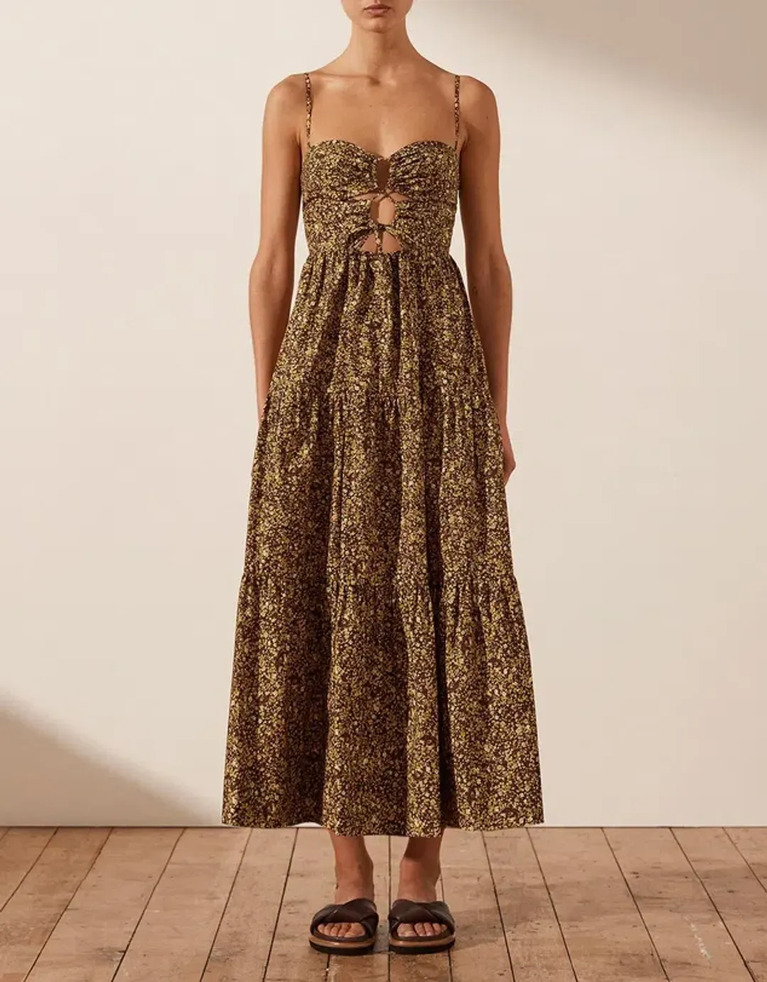 Shona Joy Lilou Lace Up Backless Midi Dress Mimosa Size 10 for rent on The Volte - main image