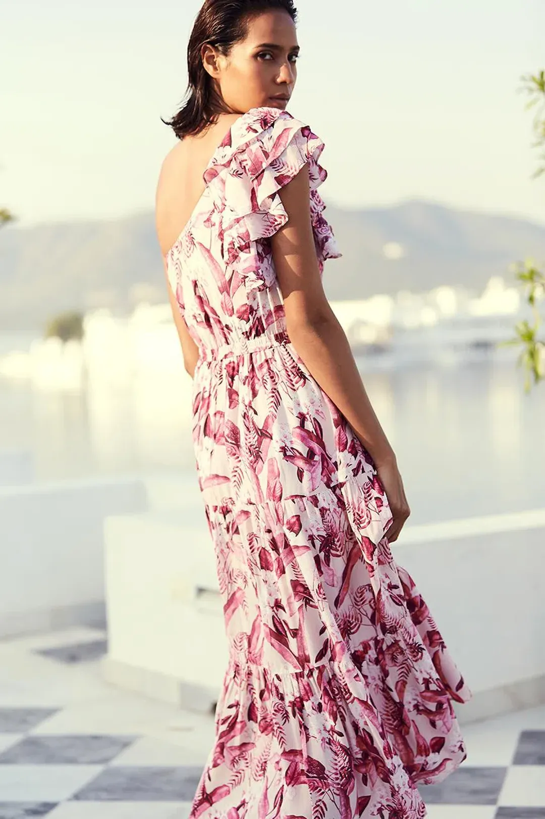 Steele Mahana One Shoulder Dress Print Size 8  for rent on The Volte - main image