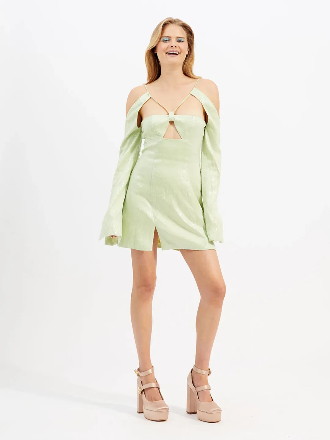 Alice McCall Night Sky Mini Dress Lime Cream Size 12 for rent on The Volte - main image