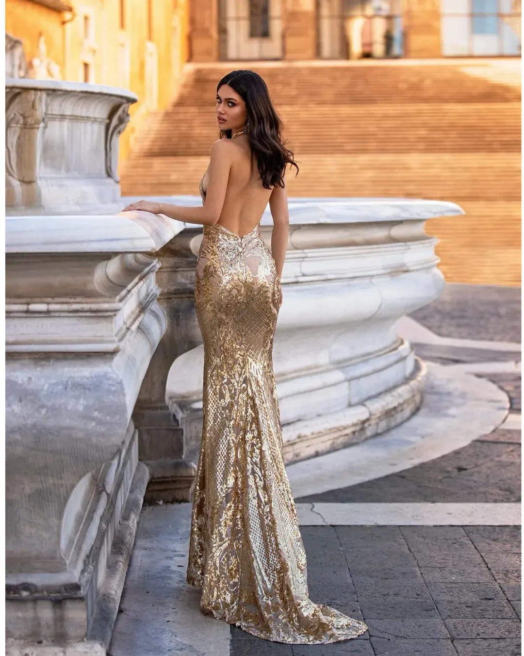 Alamour Nicola Gown Gold Sequin Size 8 for rent on The Volte - main image