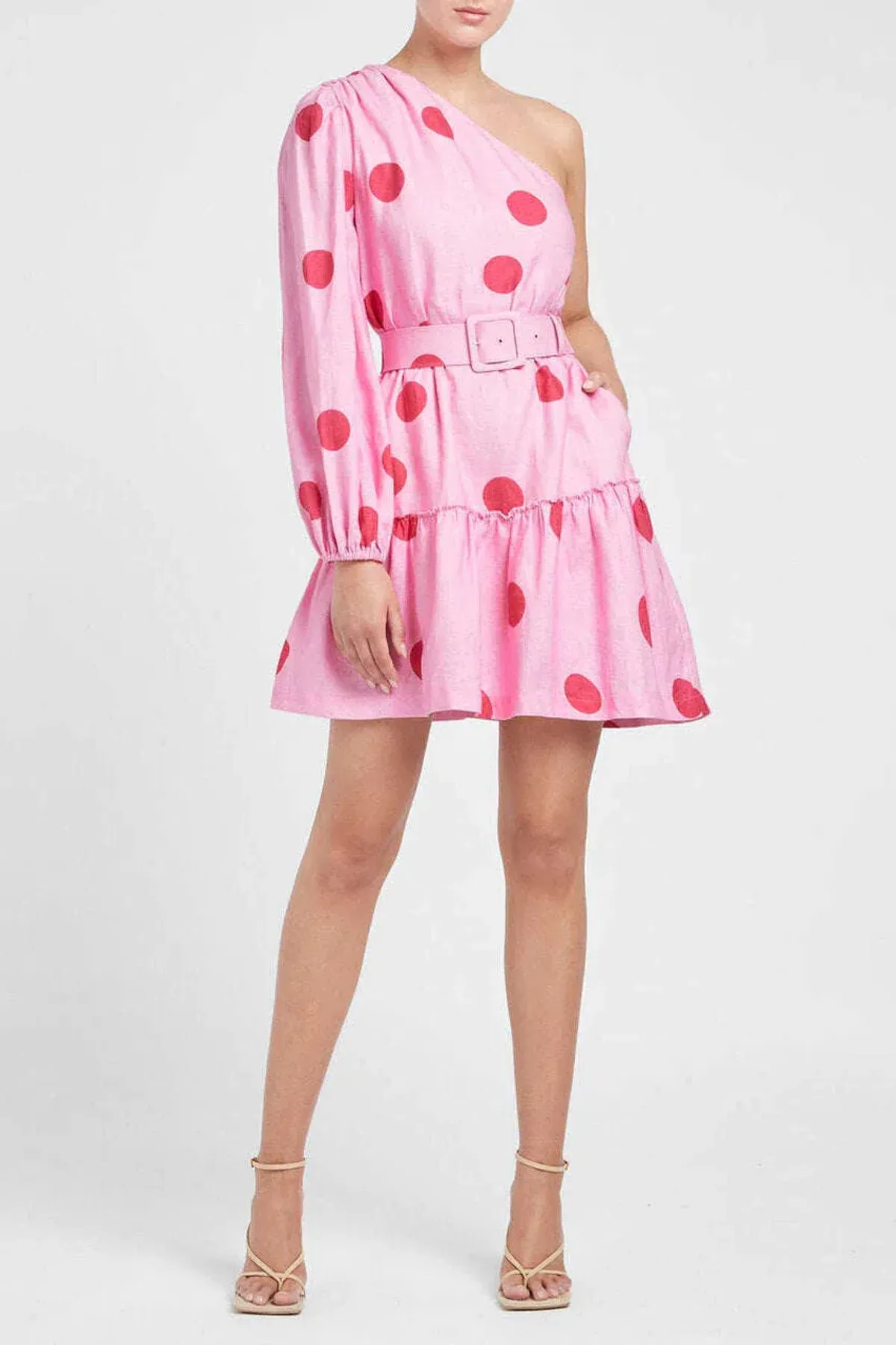 Rebecca Vallance Dalia One Sleeve Mini Dress Pink Size 14 for rent on The Volte - main image