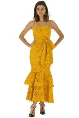Bambah Double Ruffle Lace Midi Dress Yellow Size 12  for rent on The Volte - image 1