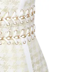 House Of CB Domenica Houndstooth and Chain Midi Dress Gold Cream Size XS / Au 6 for rent on The Volte - image 6