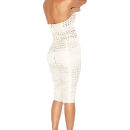 House Of CB Domenica Houndstooth and Chain Midi Dress Gold Cream Size XS / Au 6 for rent on The Volte - image 3