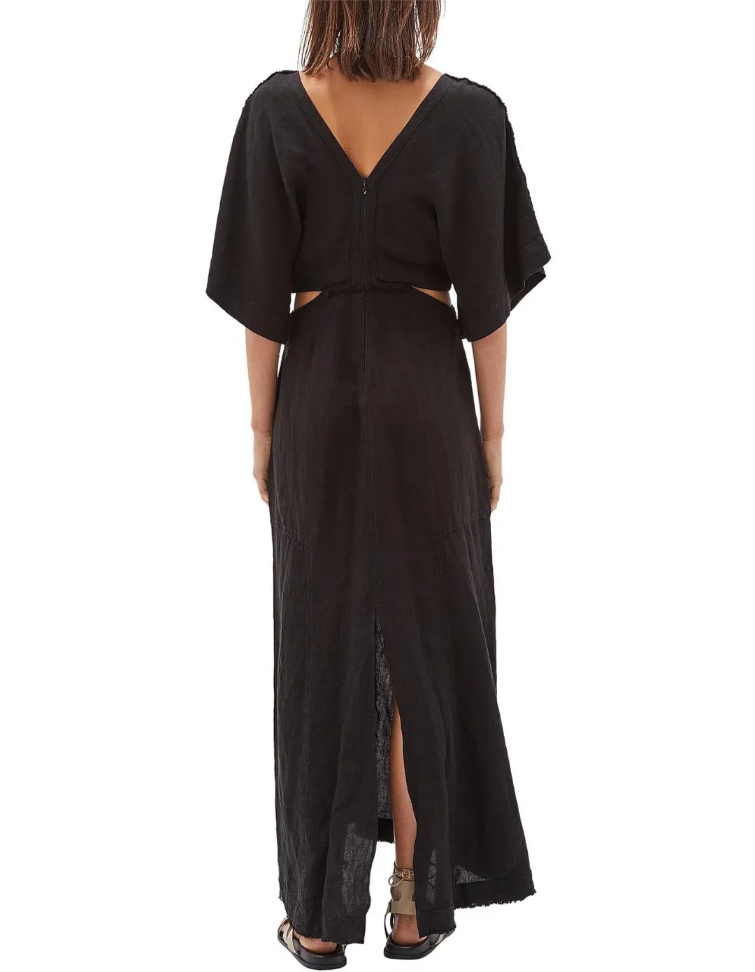 Bassike Linen V Neck Longerline Dress Black Size 12  for rent on The Volte - main image