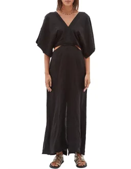 Bassike Linen V Neck Longerline Dress Black Size 12  for rent on The Volte - image 1