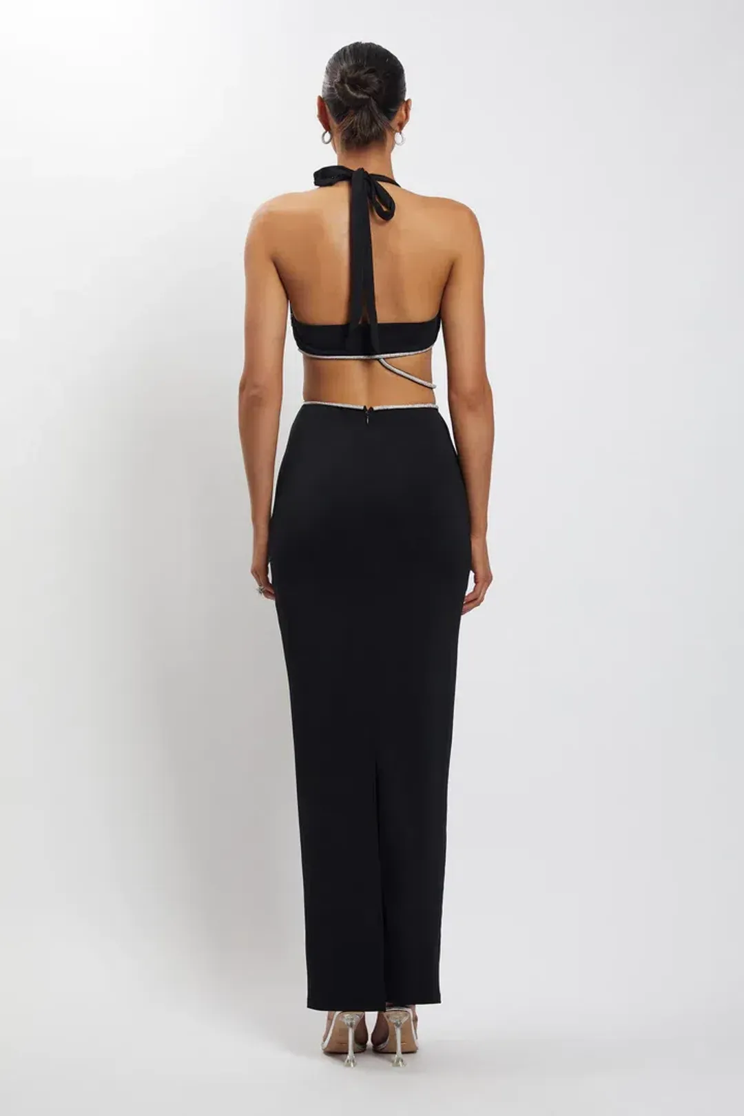 Meshki Nicha Diamante Cut Out Midi Dress Black Size 6  for rent on The Volte - main image