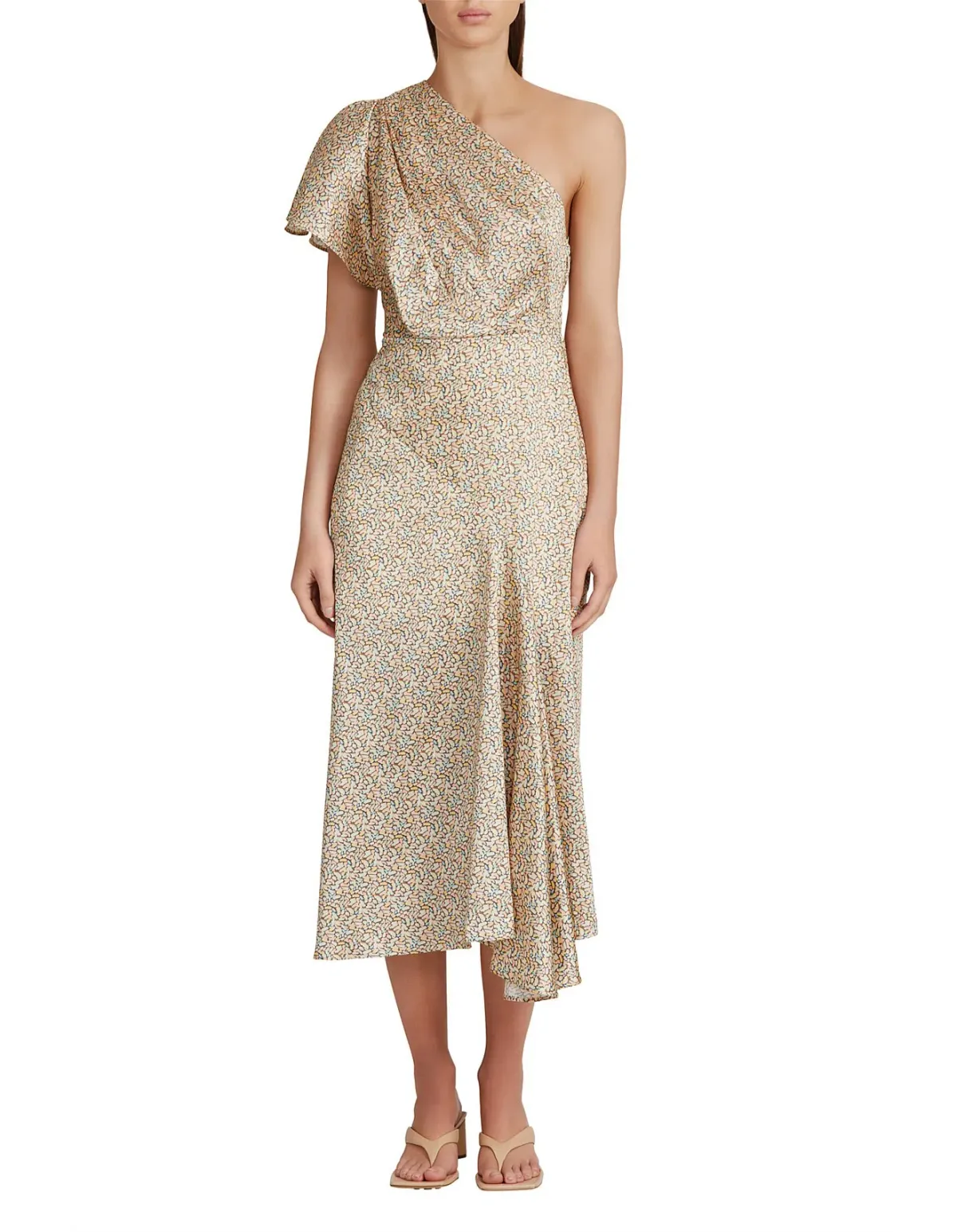 Acler Fisher One Shoulder Dress Gold Size 6 for rent on The Volte - main image