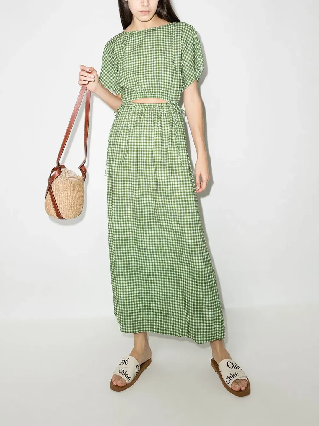 Peony Picnic After Swim Gingham-check Maxi Dress Green Size 10  for rent on The Volte - main image