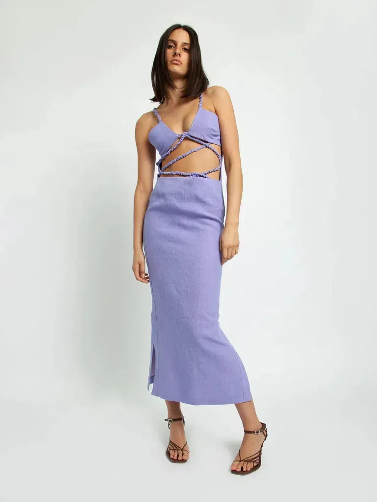 Christopher Esber Lattice Bra Dress Lilac Size 6 for rent on The Volte - main image