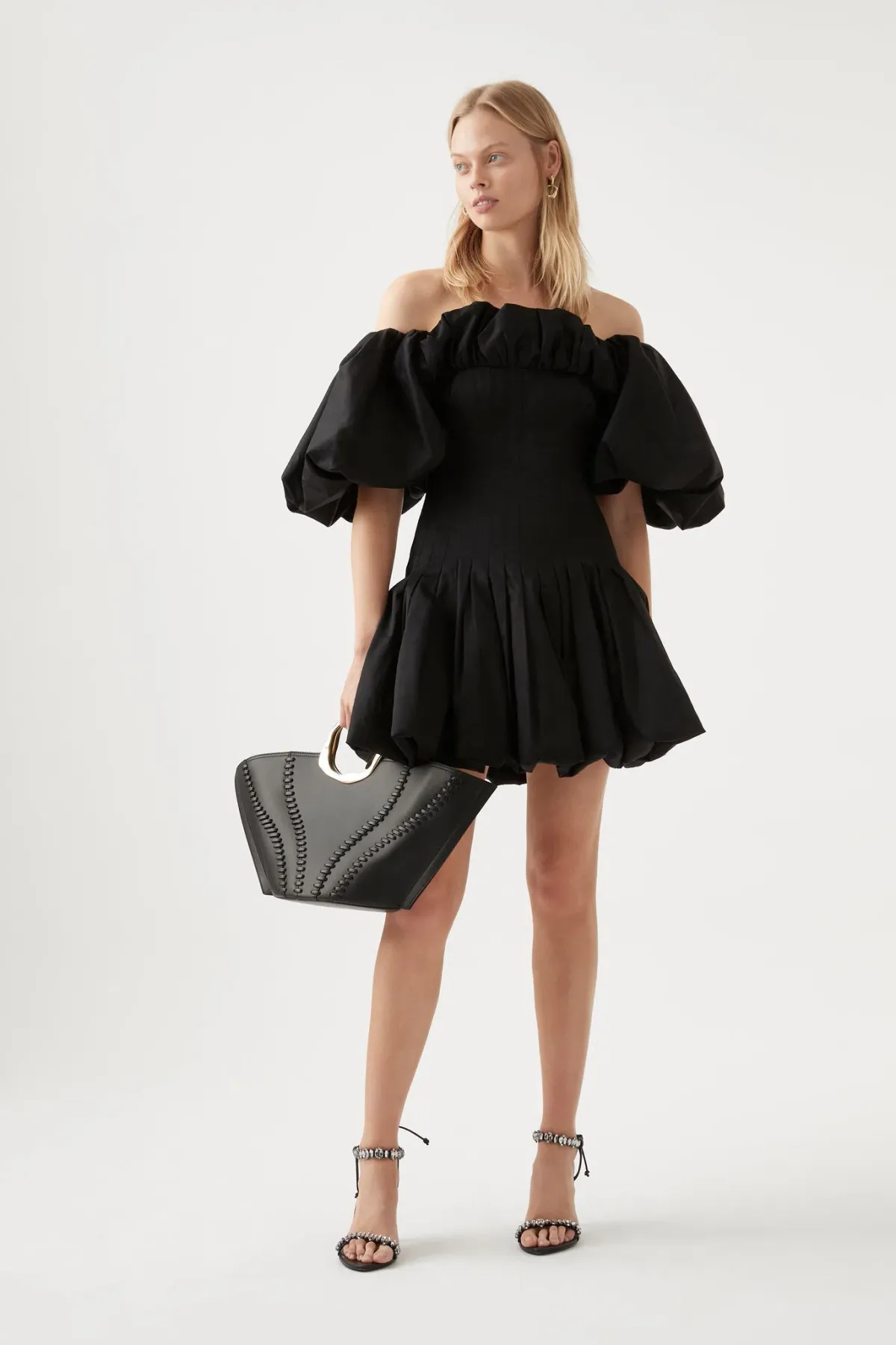 Aje Arles Off Shoulder Mini Dress Black Size L / Au 12 for rent on The Volte - main image