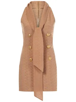Balmain Monogram Sleeveless Dress Beige Size 6 for rent on The Volte - image 2