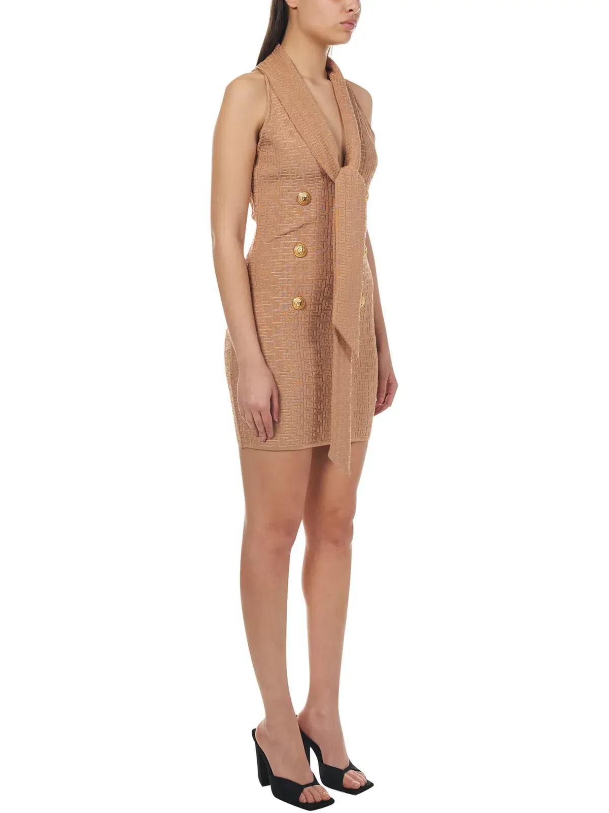 Balmain Monogram Sleeveless Dress Beige Size 6 for rent on The Volte - main image
