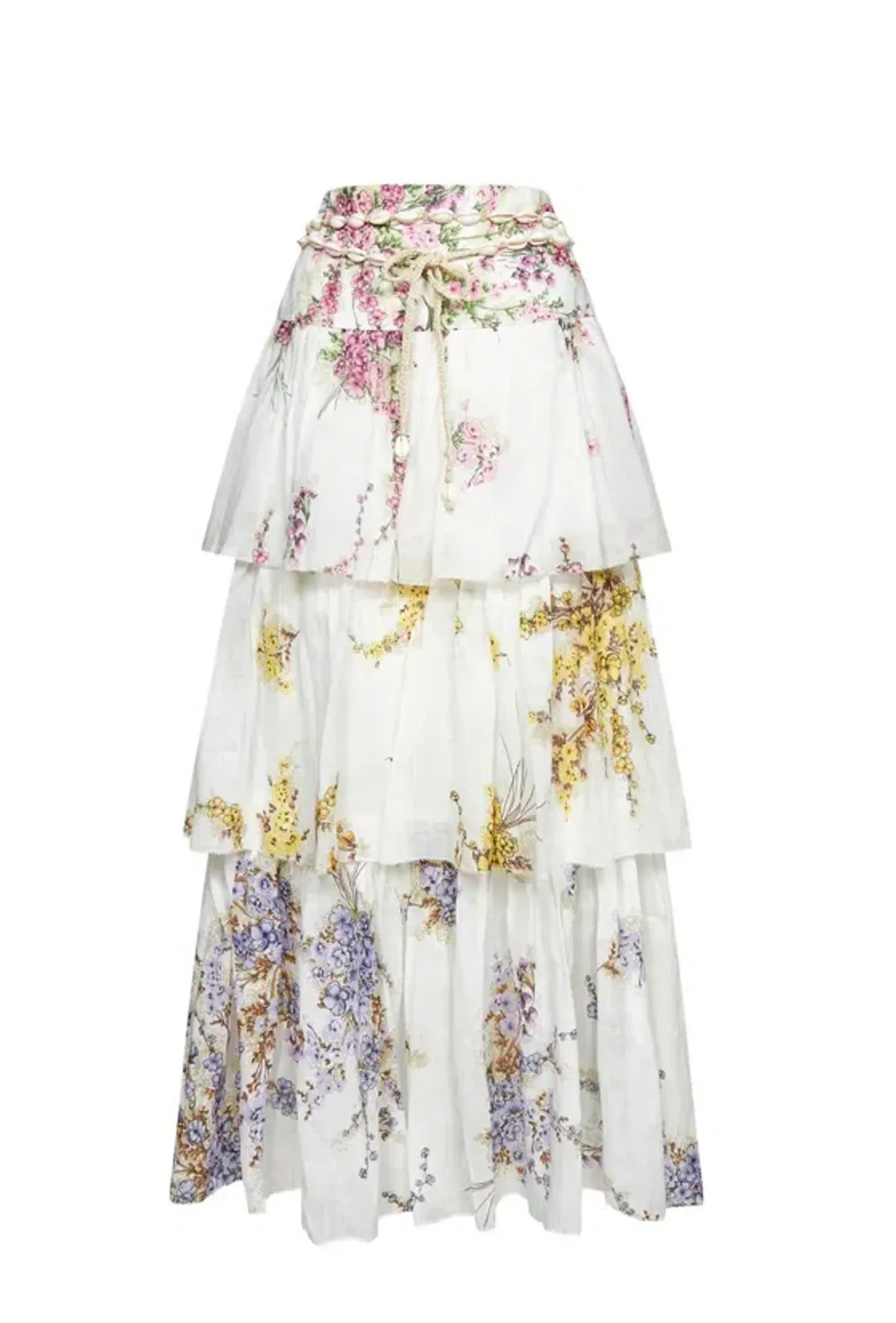 Zimmerman Jude Tiered Midi Skirt White Floral Size 2/ AU 12 for rent on The Volte - main image