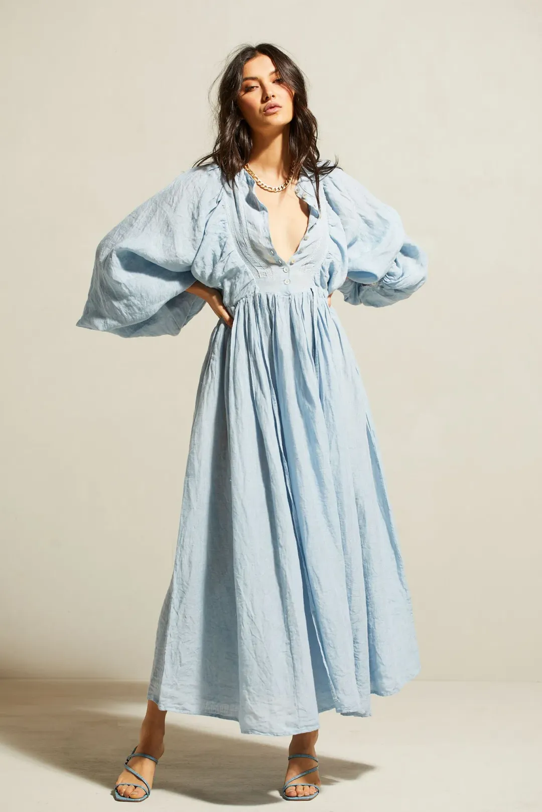 Kinga Csilla Mascali Linen Dress Blue Size 8 for rent on The Volte - main image
