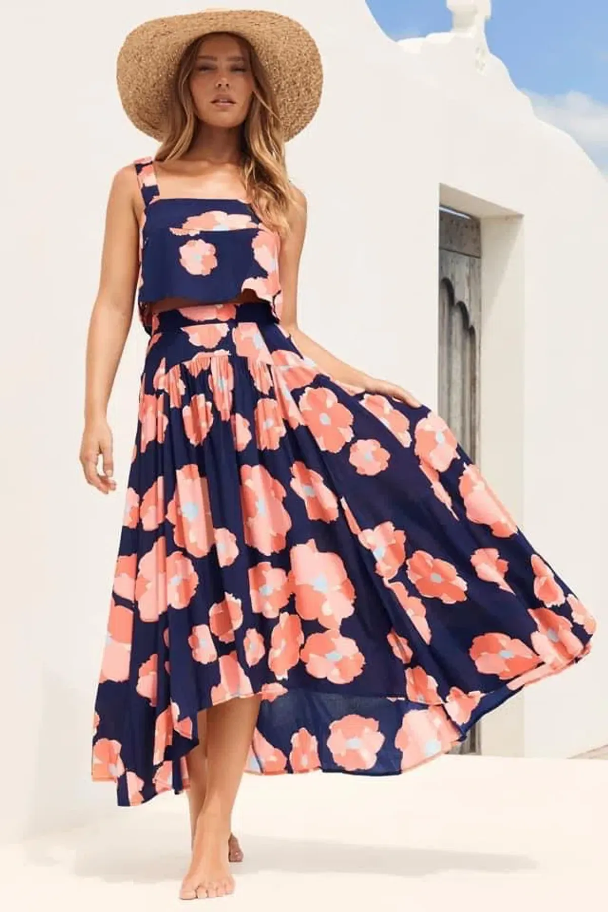 Mister Zimi Betsy Crop & Midi Skirt Set Capri Floral Print Size 10 for rent on The Volte - main image