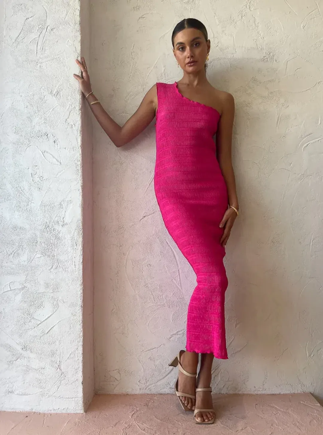 L'Idee Gigi Smocking Gown in Punch Pink Size 8 / S for rent on The Volte - main image