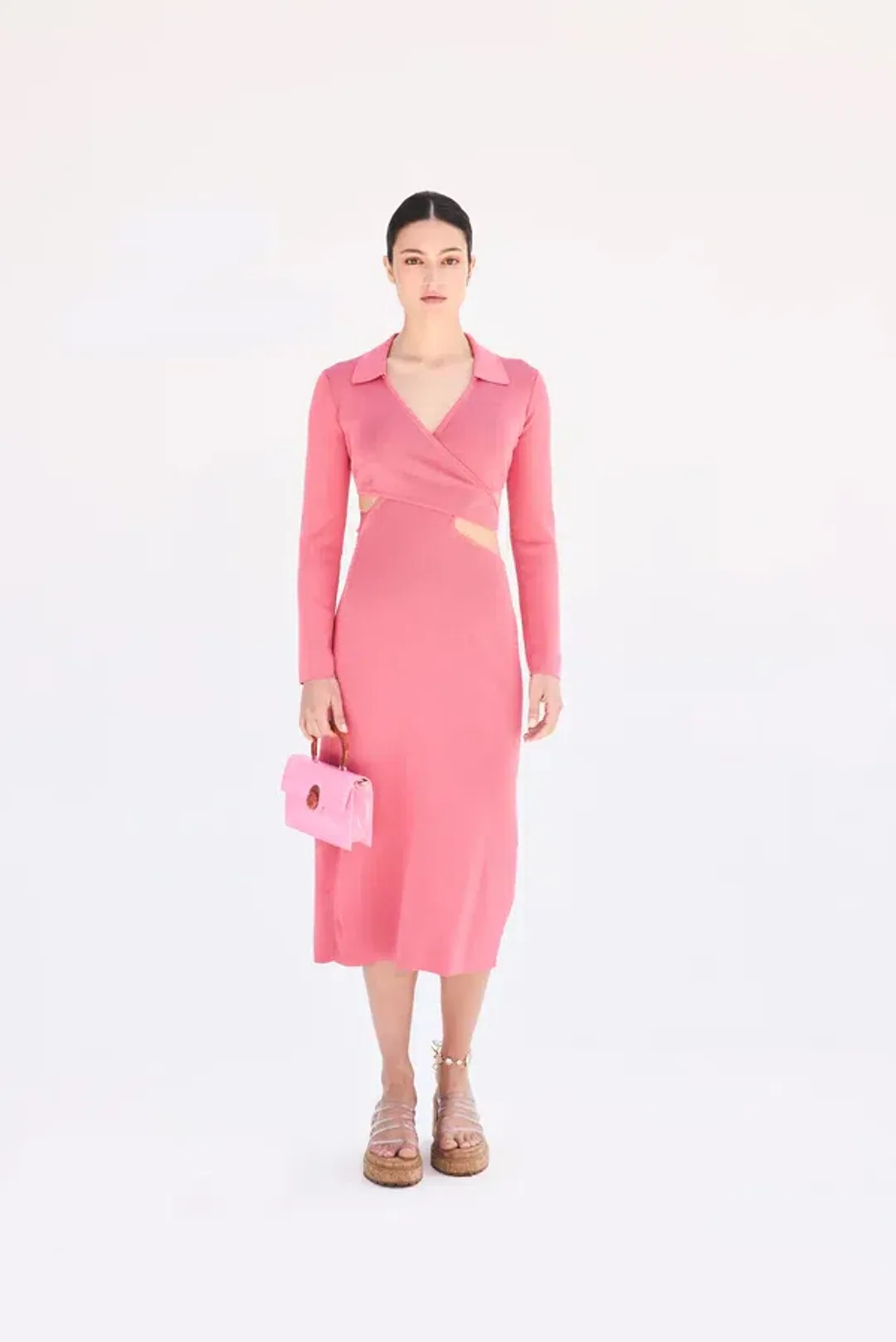Cult Gaia Cristina Ribbed Knit Midi Dress Pink Size S / Au 8 for rent on The Volte - main image
