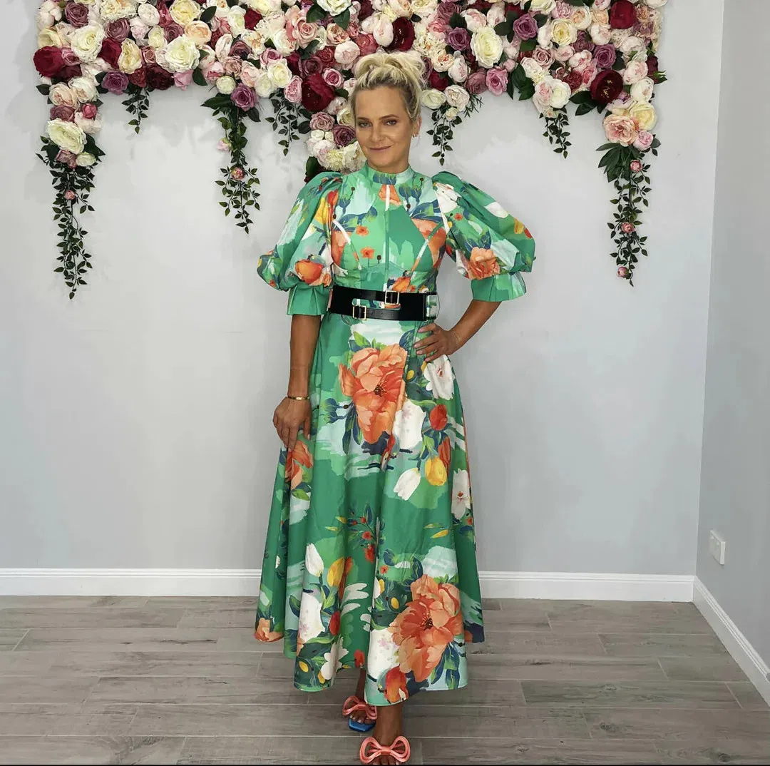 Leo Lin Florescence Midi Dress Green Floral Size AU 12 for rent on The Volte - main image